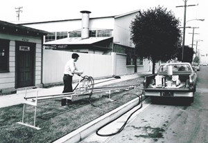 Dick Melsheimer testing one of his early hydraulic drills.
