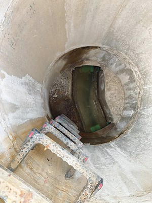 A corroded manhole in need of rehabilitation. 