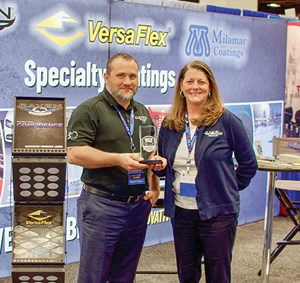 In 2019, Matt Wierzchowski and Kathy Romans hold a ShowStopper Award for VersaFlex/Raven exhibit earned at the UCT show. 